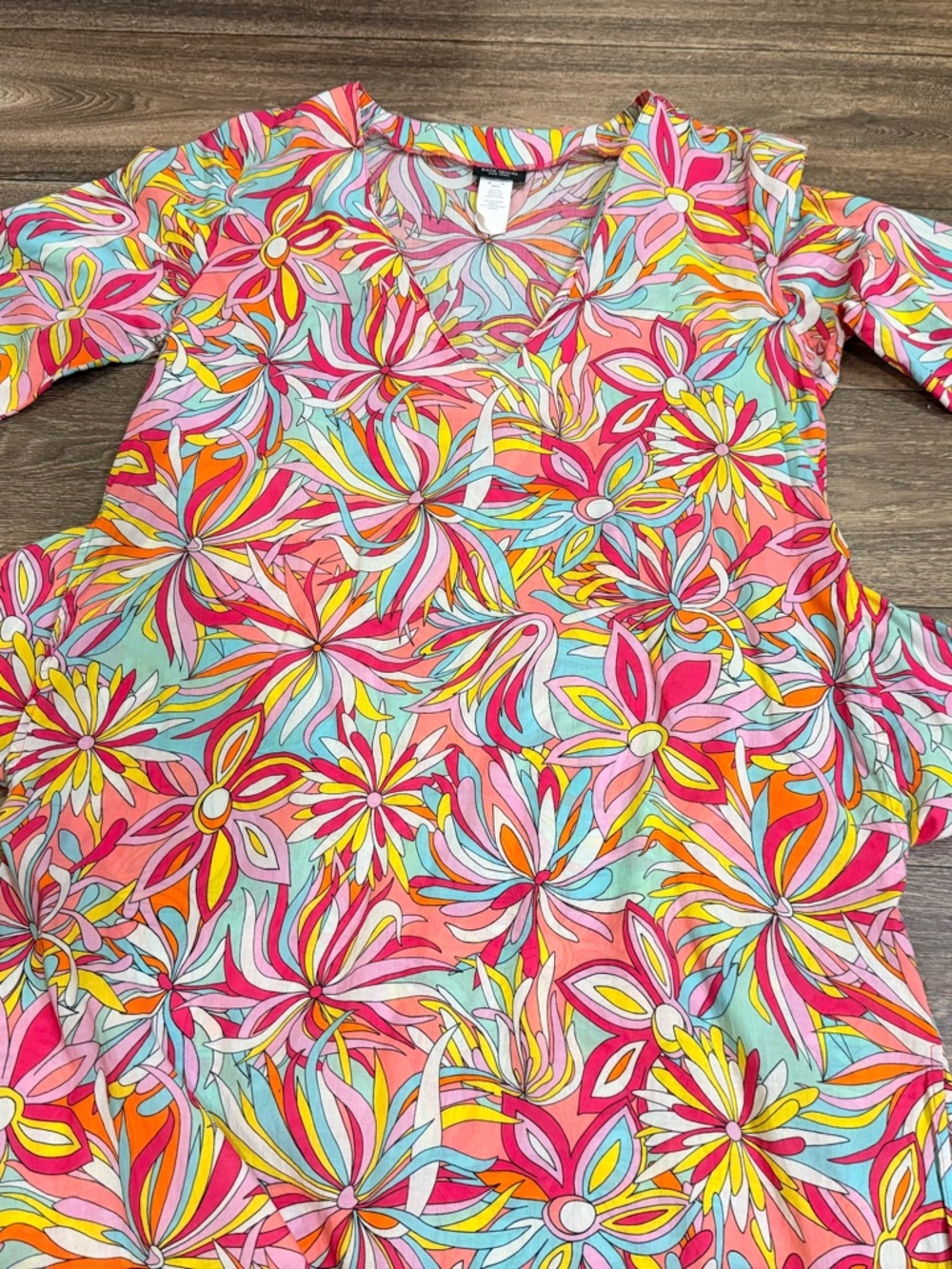 Kate Spade Floral Caftan Dress Pockets Cotton V Neck Resort XS - Picture 7 of 10